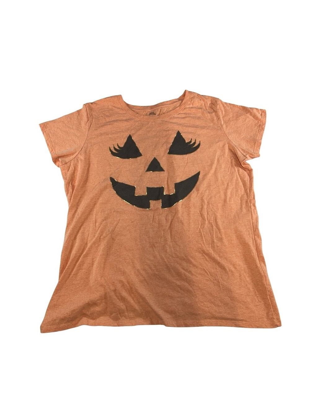 Way to Celebrate Halloween Jack-O-Lantern Eyelashes Orange T-Shirt 2X